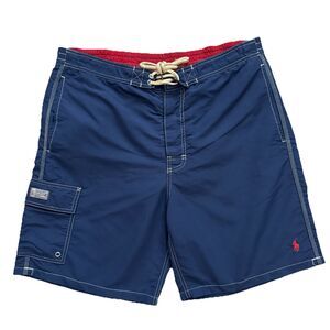 Polo Ralph Lauren Swim Trunks Mens Large Navy Red Pony Mesh Lined Board Shorts